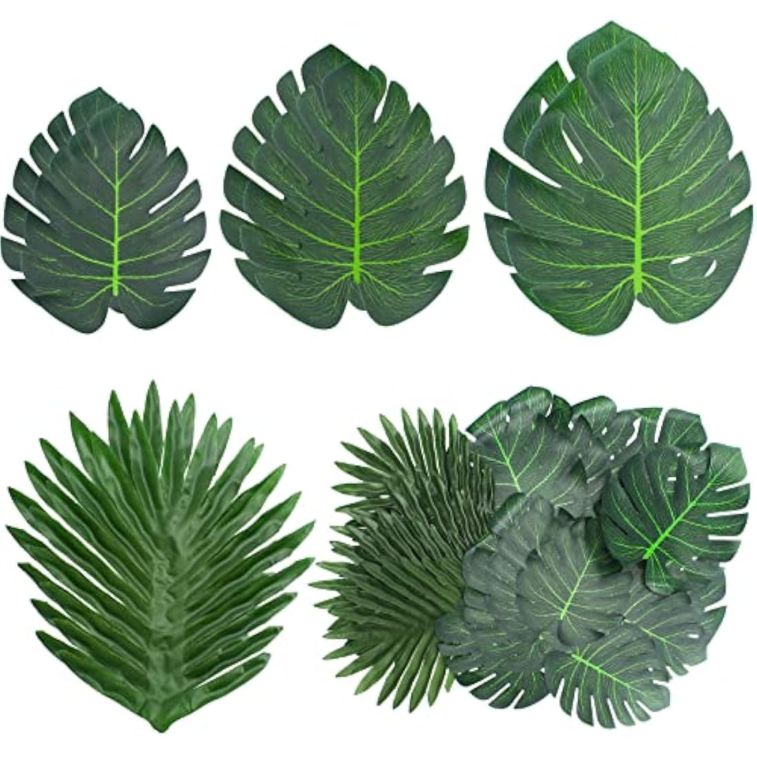 Bubuyun 48Pcs Artificial Tropical Monstera Palm Leaves for Jungle Party Decor
