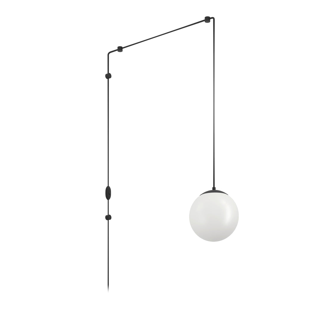 Eglo Rondo 3 Plug-In Pendant Lamp | Black Metal & White Opal Glass E27