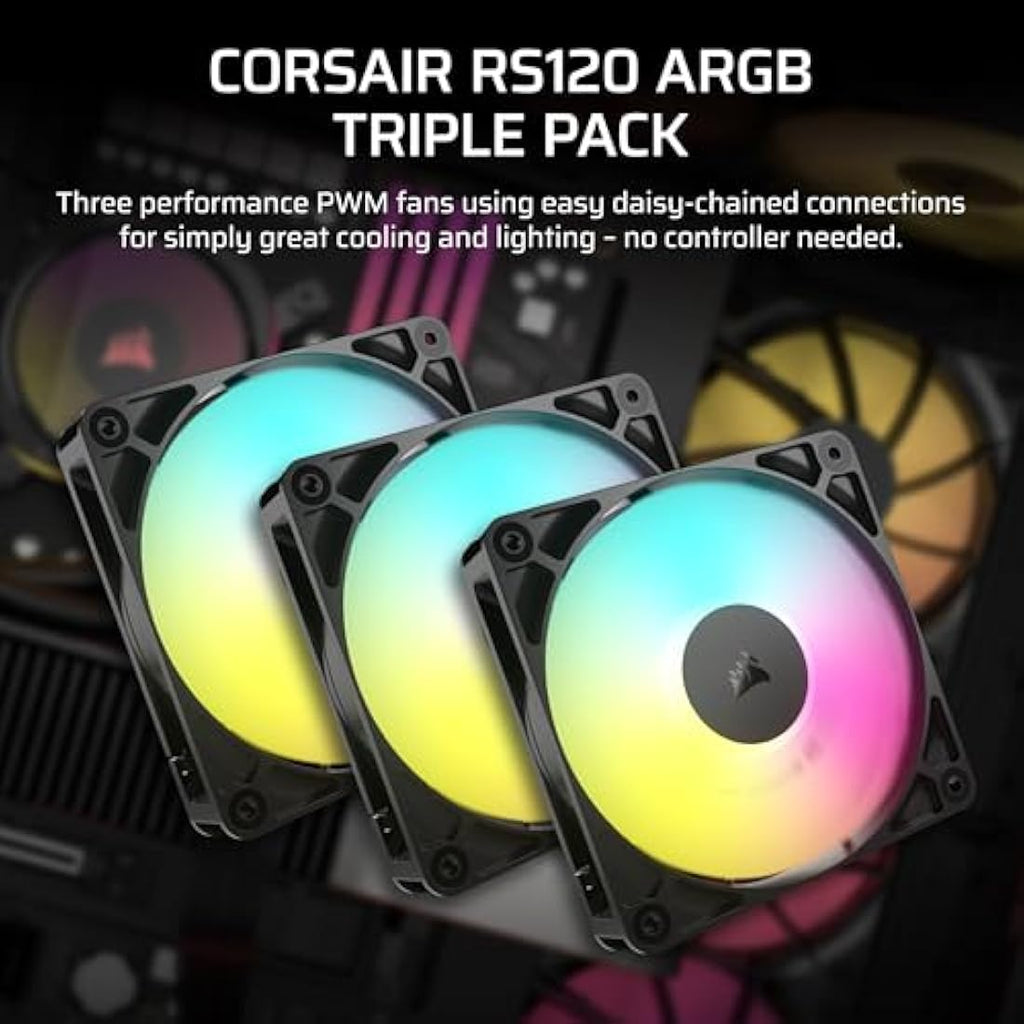 Corsair RS120 ARGB 120mm PWM Fans – Daisy-Chain Triple Pack – Black