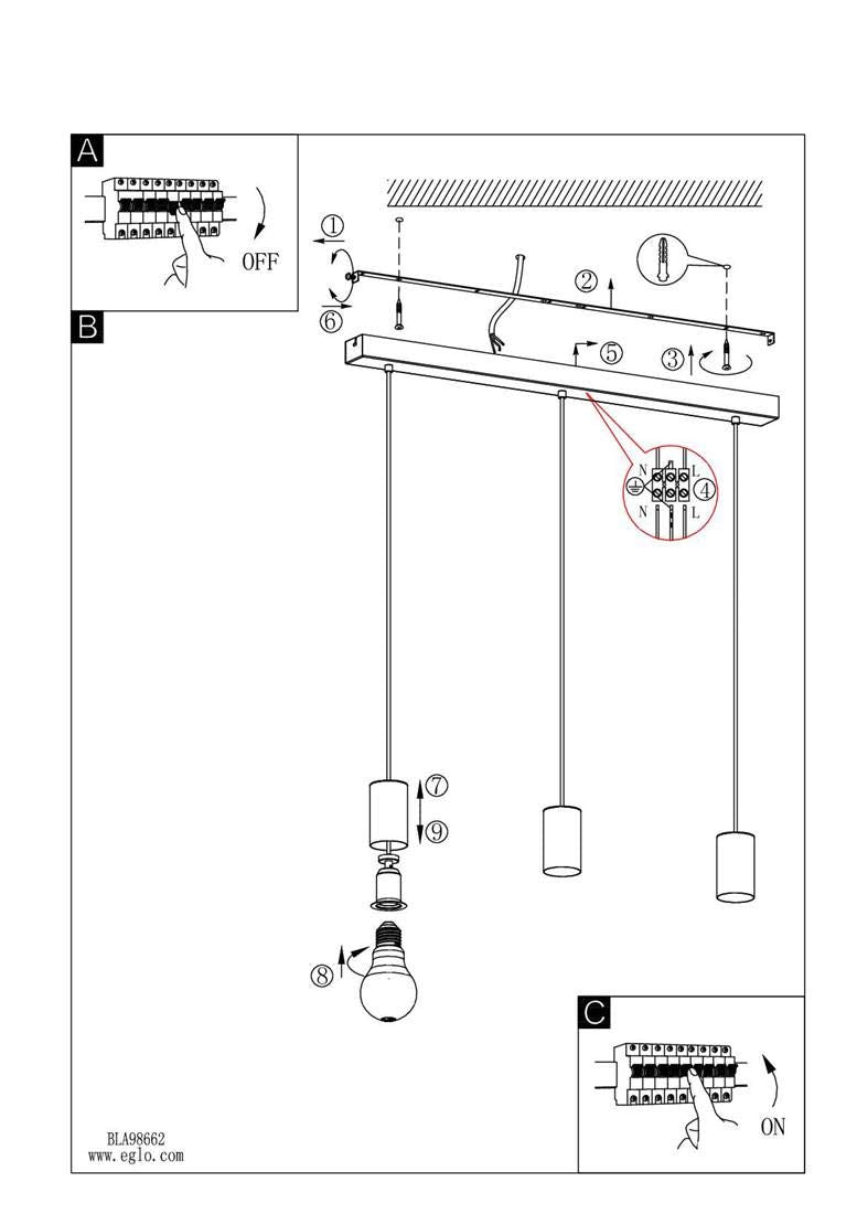 EGLO Pozueta 3-Light Pendant Lighting | Black Steel Industrial Ceiling Lamp