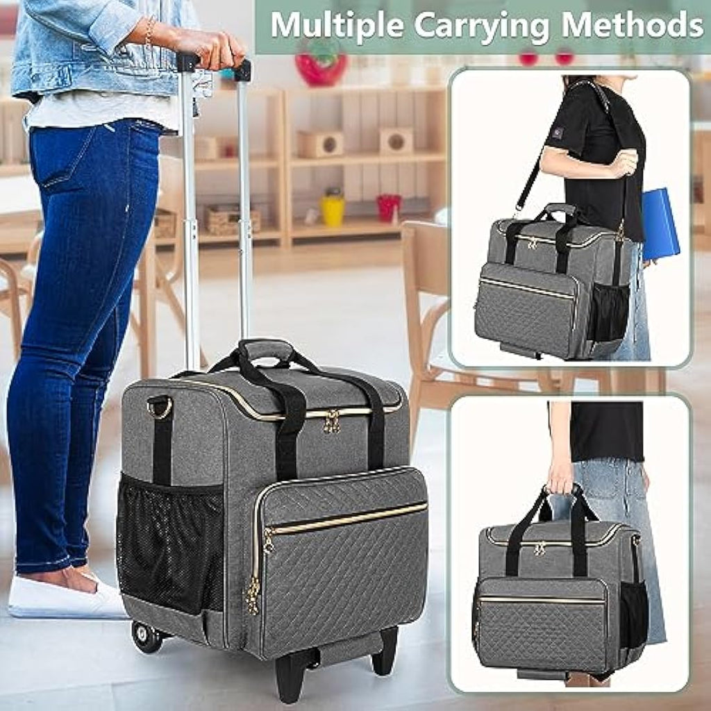 Rolling Teacher Bag | 15.6" Laptop Tote with Detachable Dolly