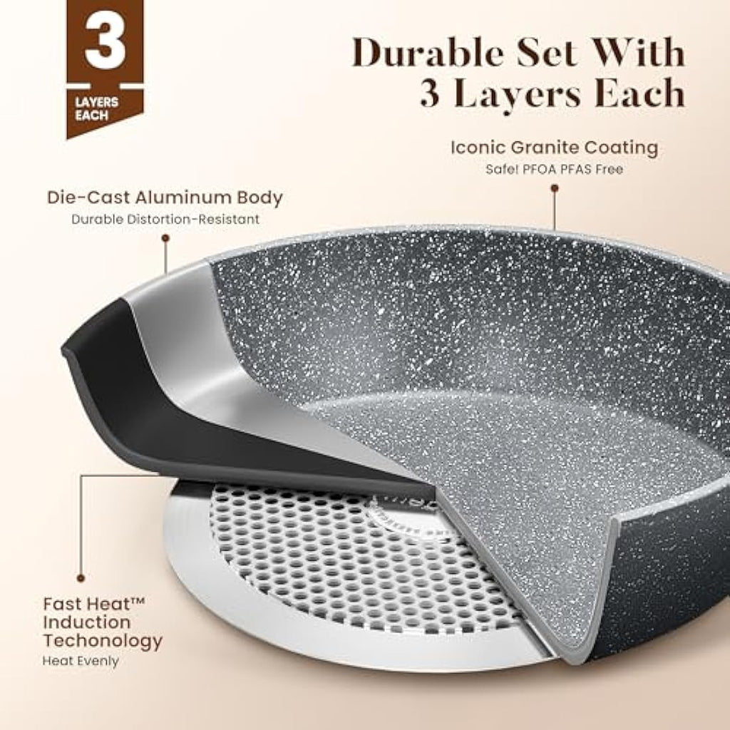Kitchen Academy 17-Piece Nonstick Induction Cookware Set – Gray Granite