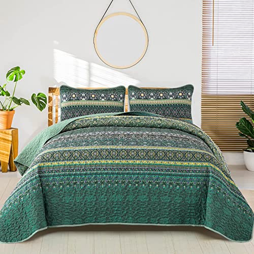 WONGS BEDDING Bohemian Striped Quilted Bedspread – Double Microfiber Quilt