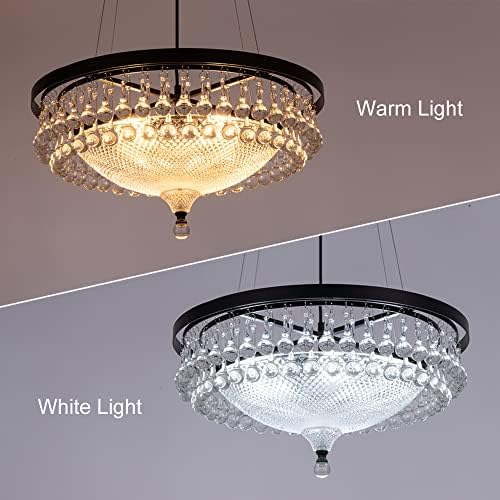 Wellmet Modern Black Crystal Drum Chandelier - 4-Light Ceiling Fixture