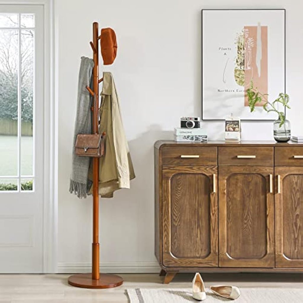 Hall Coat Tree – 8 Hooks Free Standing Rack, Brown