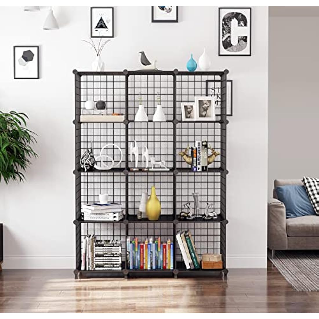 AWTATOS 12-Cube Wire Storage Shelves | DIY Modular Bookcase Unit, Black