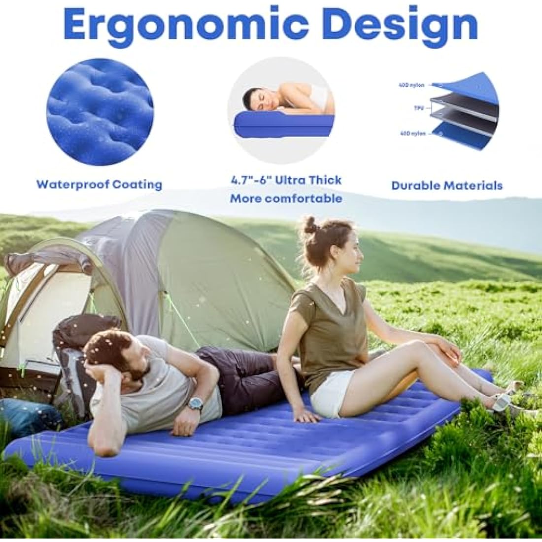 MAMBAKOTR Camping Sleeping Pad – Extra Thick Inflatable Air Mattress