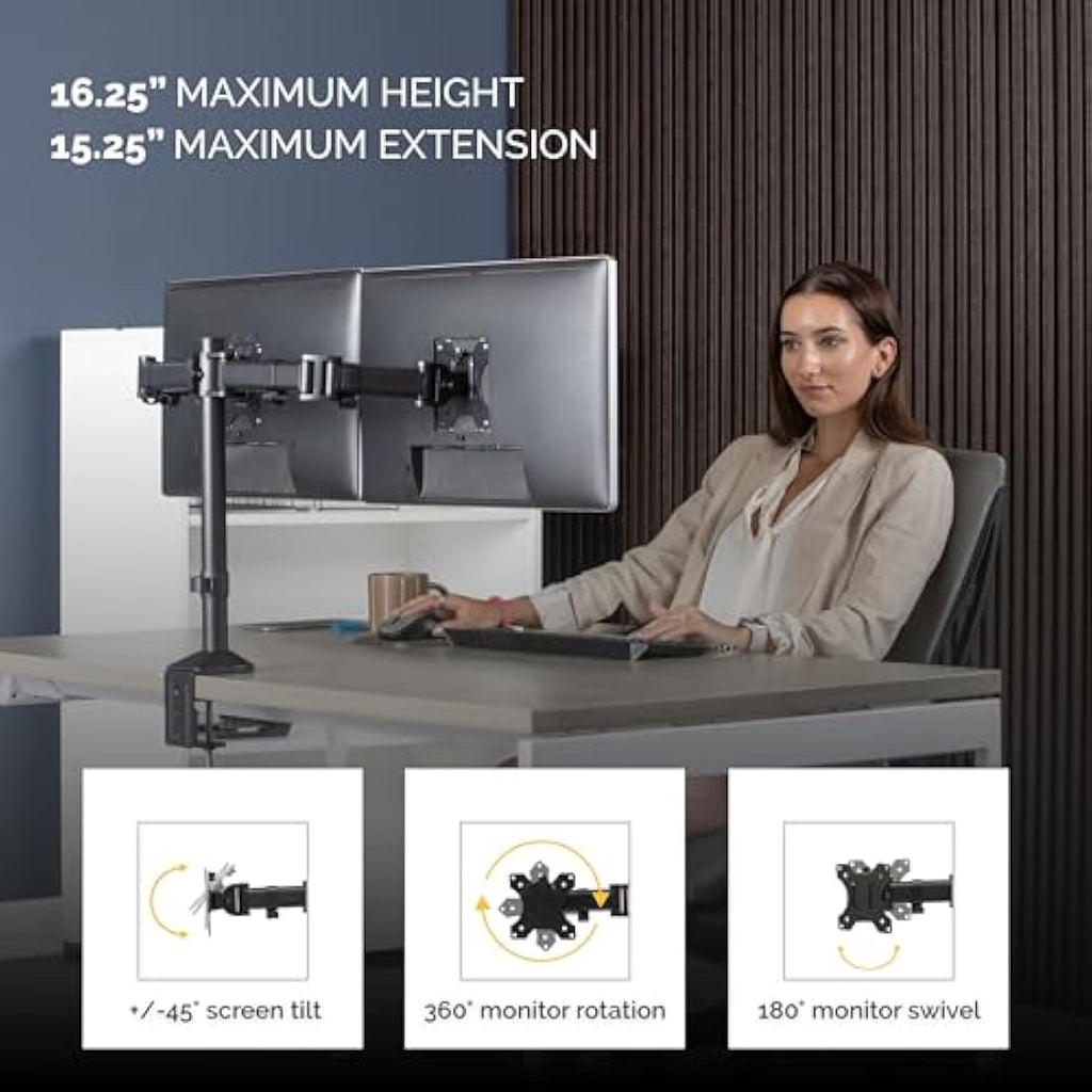 Fellowes Reflex Dual Monitor Arm – Ergonomic Desk Mount for 30" Screens