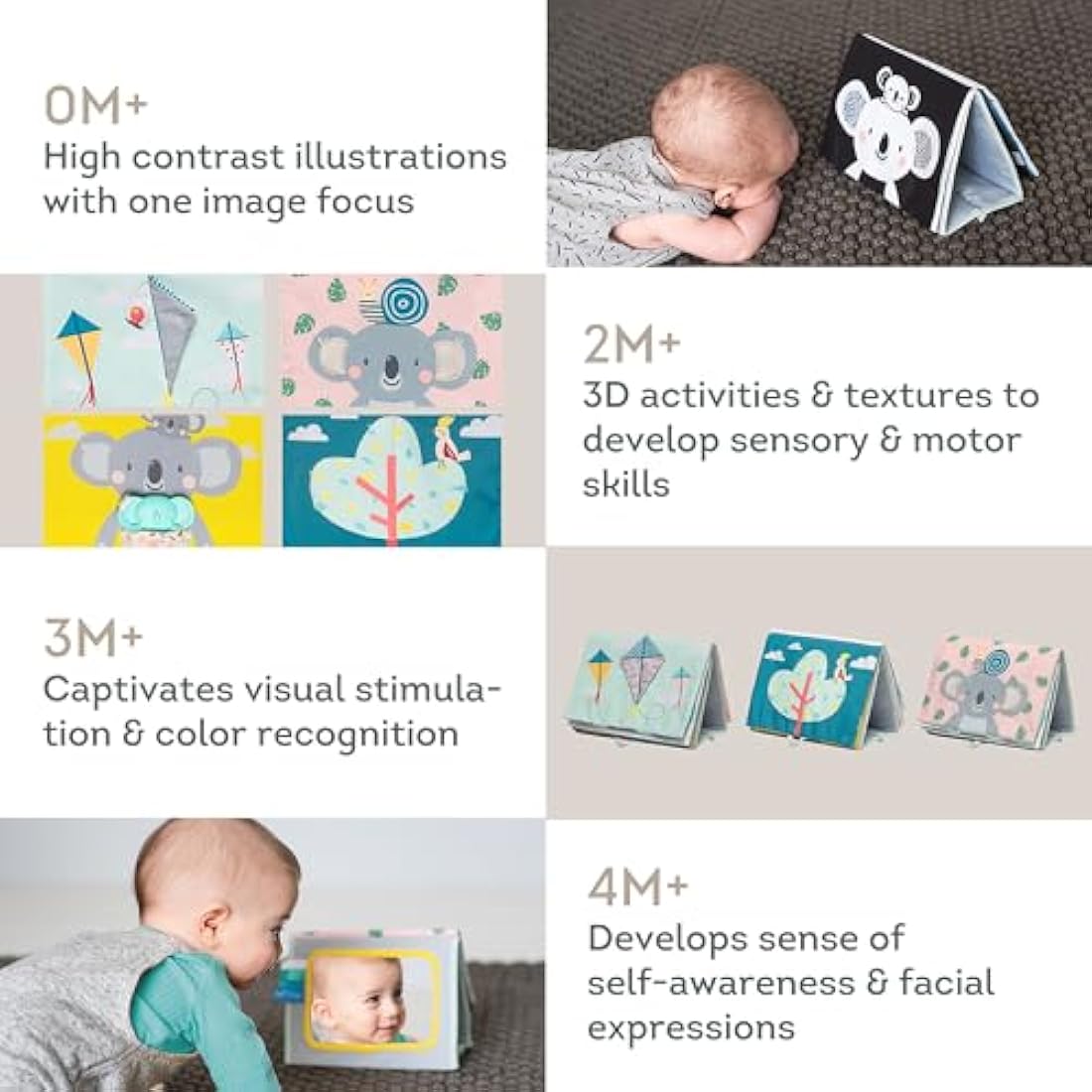 Taf Toys Koala Tummy Time Sensory Book – Soft Activity Book with Teether