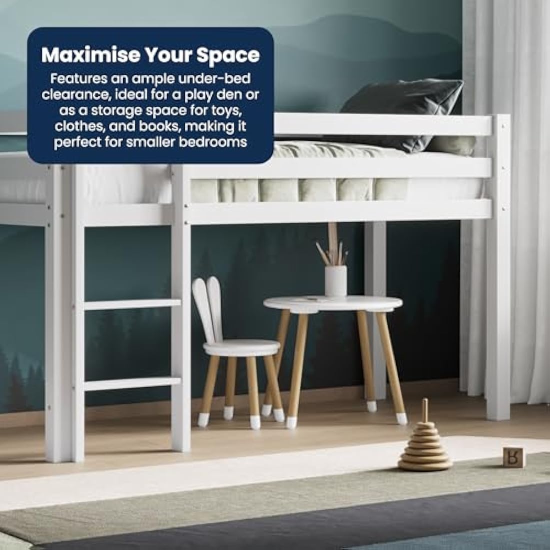Flair Furnishings Kids Mid Sleeper Cabin Bed - White Pine Wood