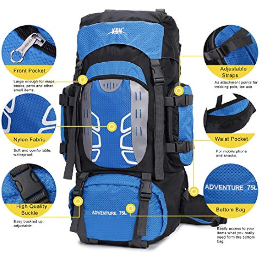 Mooedcoe 75L Hiking Backpack – Water-Resistant Nylon Camping Rucksack