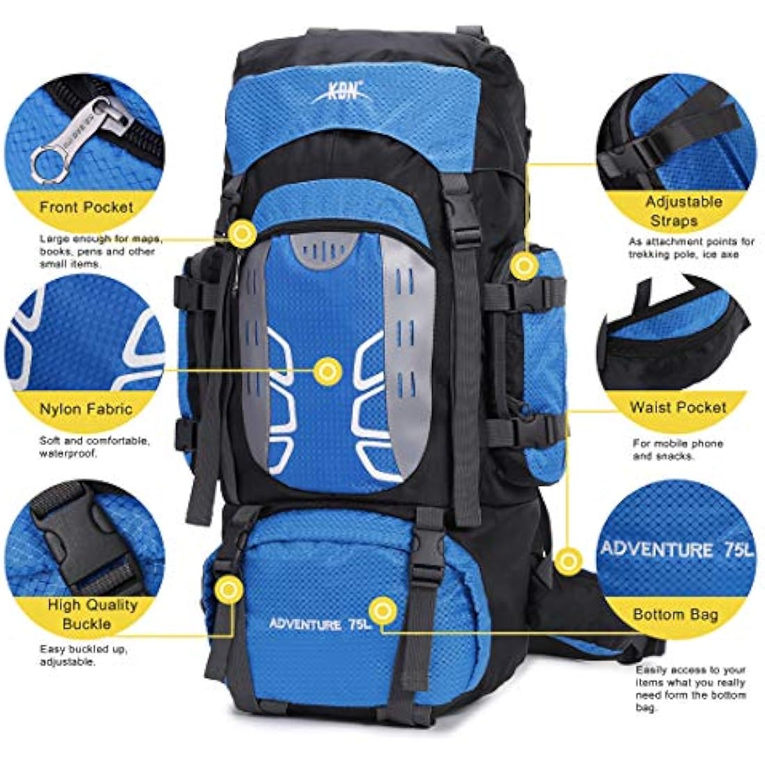 Mooedcoe 75L Hiking Backpack – Water-Resistant Nylon Camping Rucksack