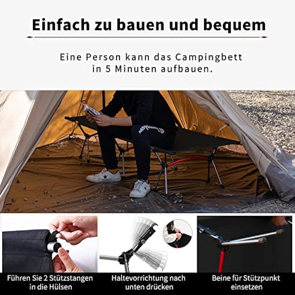 TOMOUNT Lightweight Camping Bed | Adjustable Height Aluminum Cot