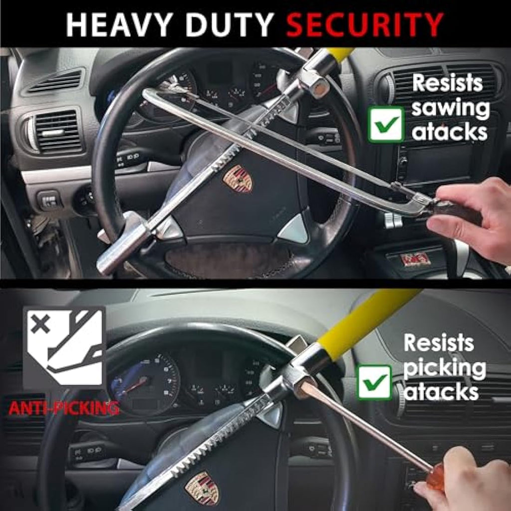 KRASER Steering Wheel Lock – High Security Anti-Theft Bar with Hammer
