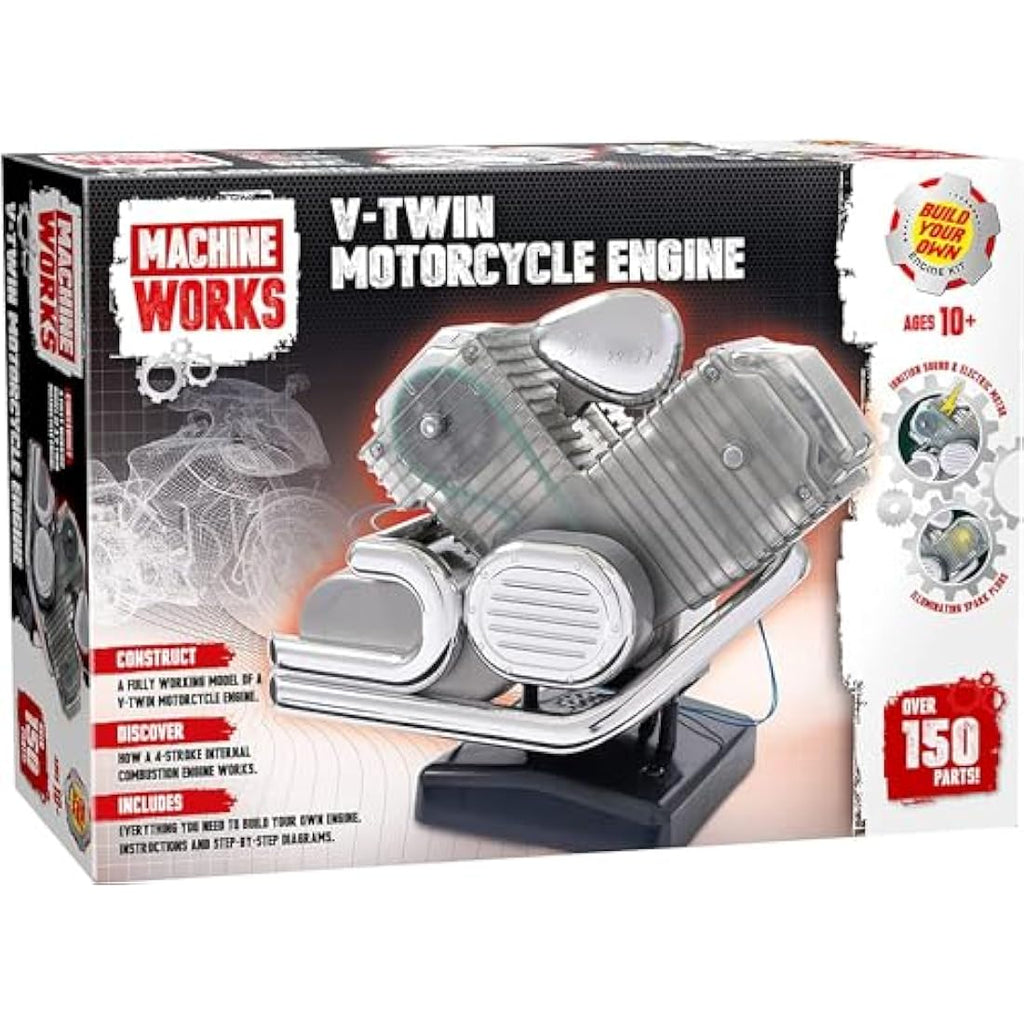 Machine Works V-Twin Motorcycle Engine Model Kit – 150+ Piece STEM Toy