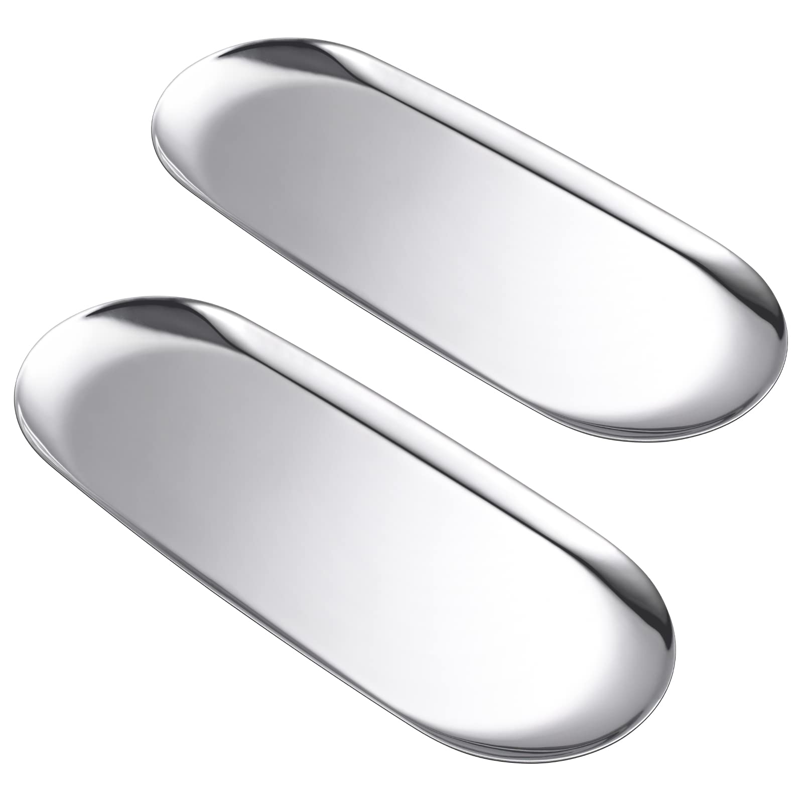 Luvtree Set of 2 Oval Stainless Steel Trays – Mirror Polished Silver