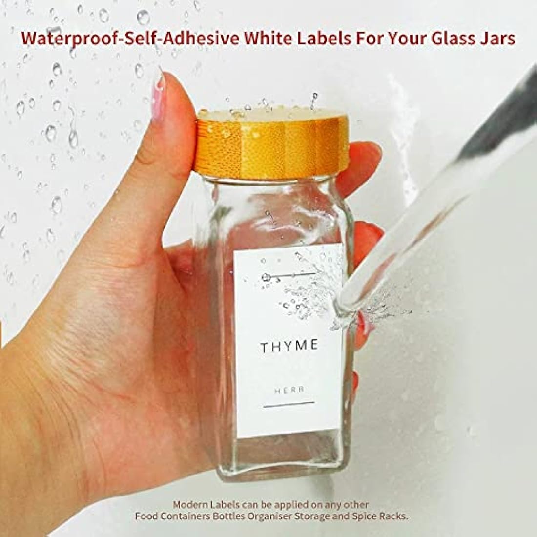 Fix Space 24-Piece Glass Spice Jars with Bamboo Lids & 499 Labels
