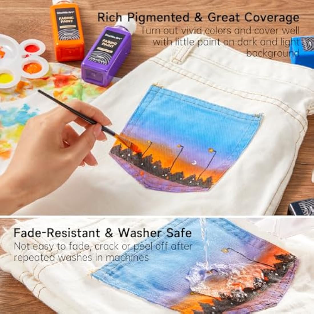 Shuttle Art Fabric Paint Set - 18 Permanent Textile Colors for Clothes