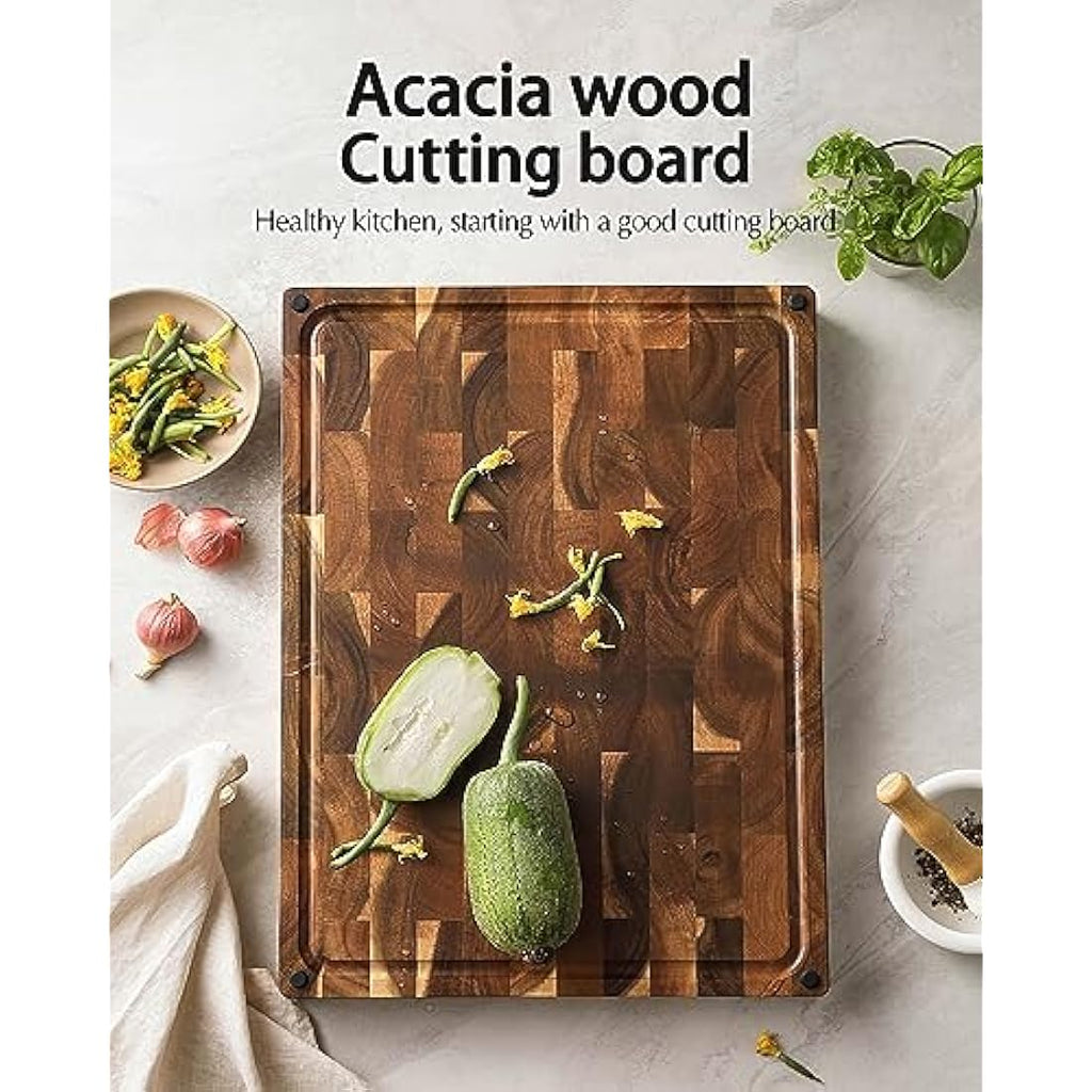 XINZUO Acacia Wood End Grain Cutting Board – Large Reversible Butcher Block