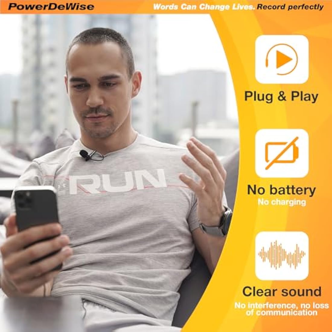 PowerDeWise Lavalier Lapel Microphone – 3.5mm Clip-On Mic for Recording