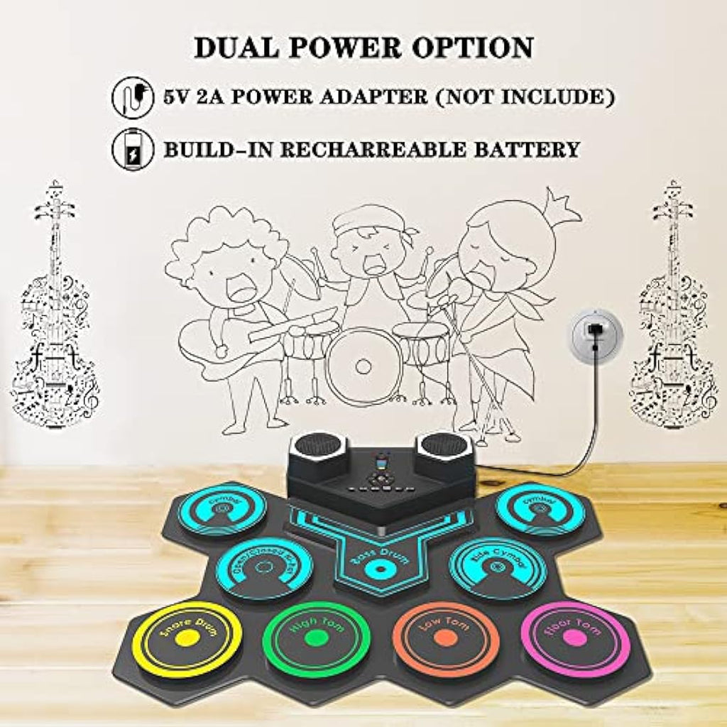 CNAPXAIA Portable Electric Drum Kit – 9 Pad Foldable Silicone Drum Set