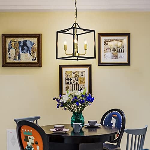 Industrial 4-Light Farmhouse Chandelier – Black and Gold