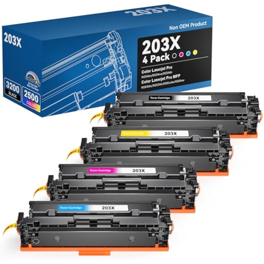 Colorfly 203X CF540X Toner Cartridge 4-Pack for HP Color LaserJet Pro