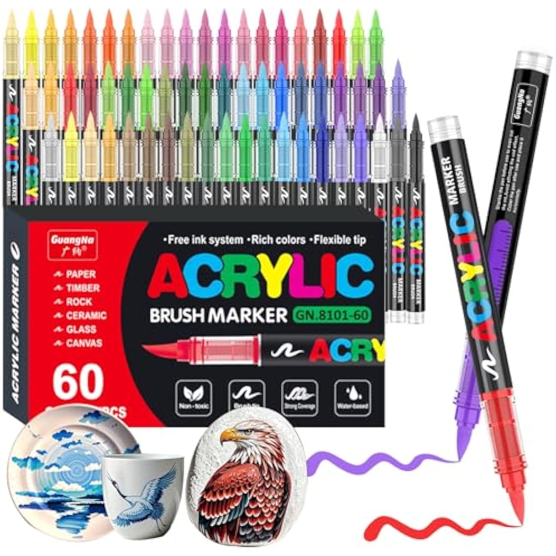 Gelanty 60 Colors Acrylic Paint Pens | Flexible Brush Tip Markers