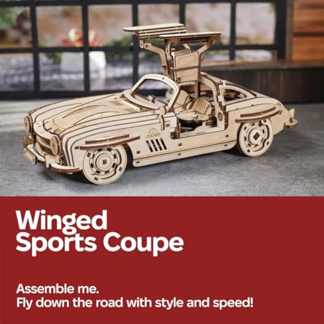 UGEARS Winged Sports Coupe 3D Wooden Puzzle – 1:24 Scale Model Car Kit