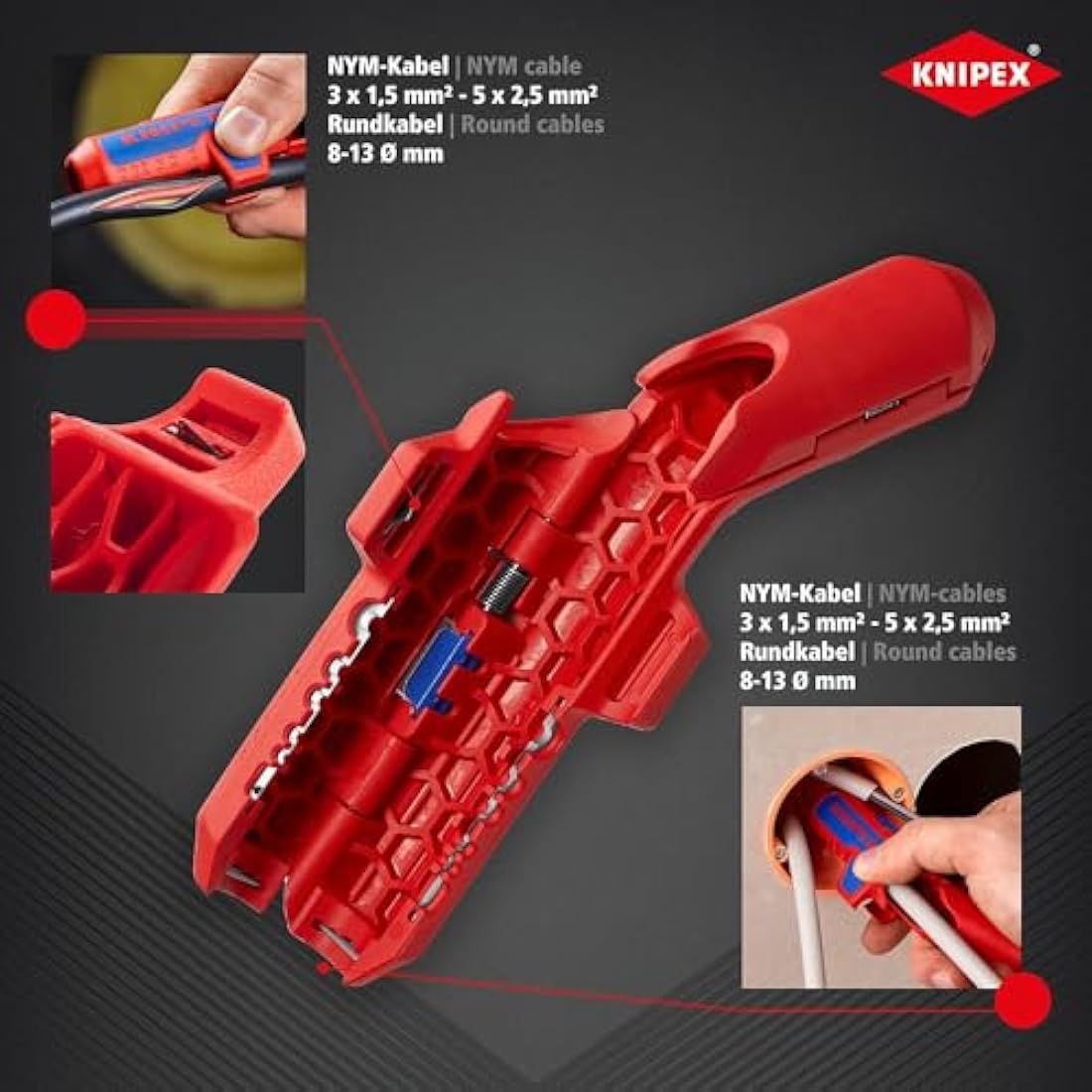 KNIPEX ErgoStrip Universal Wire Stripper for Round & Coax Cables