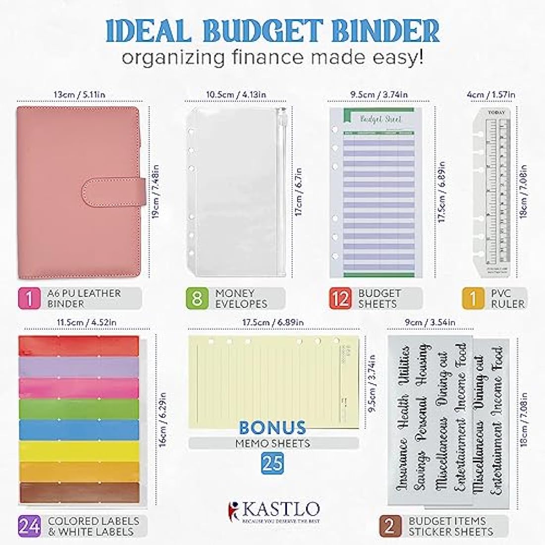 KASTLO A6 PU Leather Budget Binder - Cash Stuffing Wallet Organiser, Nude