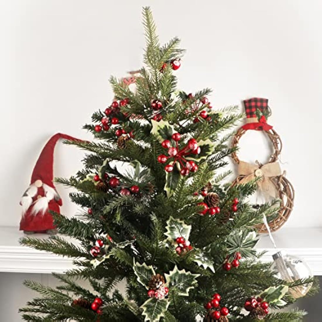12PCS Artificial Christmas Pine Picks with Red Berries