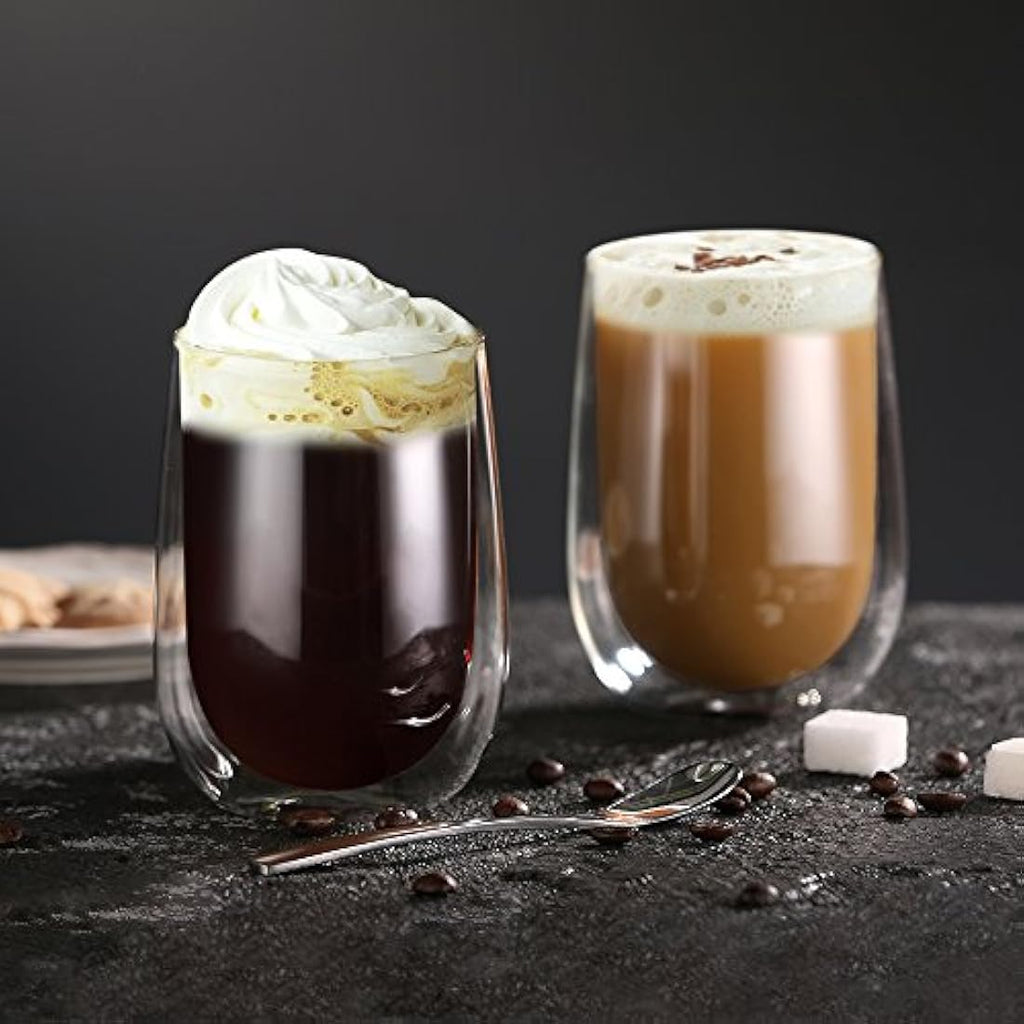 Glastal Double Walled Coffee Glasses – 6x350ml Borosilicate Glass Mugs