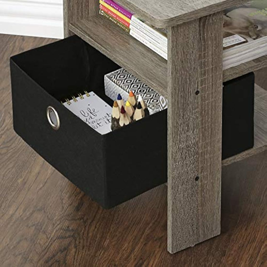 Furinno Andrey Nightstand Set of 2 - Side Table with Bin Drawer, Black