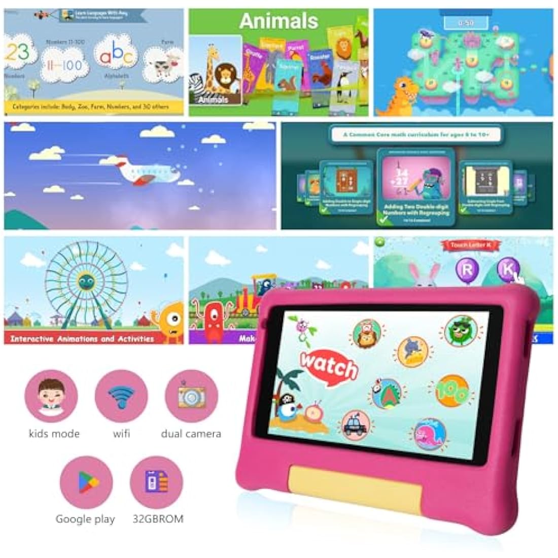 Ainmel 7 Inch Kids Tablet - Android 13, 5GB RAM, Parental Control (Pink)