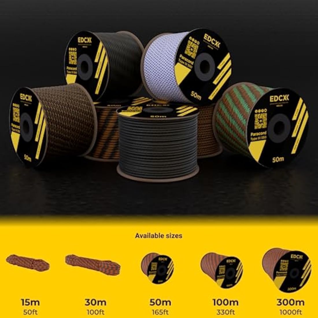 EDCX 550 Paracord – 4mm Type III 7-Strand Nylon Rope, 15m Spool