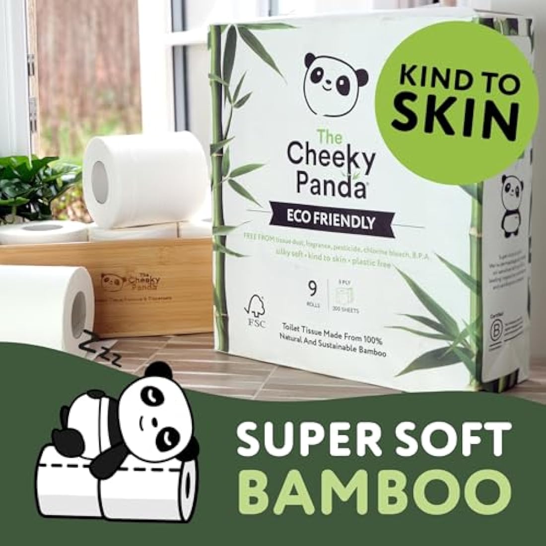 The Cheeky Panda Bamboo Toilet Rolls | 24 Pack | 3 Ply Plastic Free