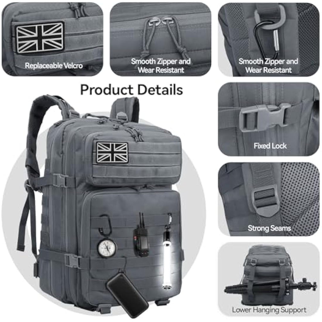 Delgeo 45L Military Tactical Backpack – Waterproof Molle Assault Pack