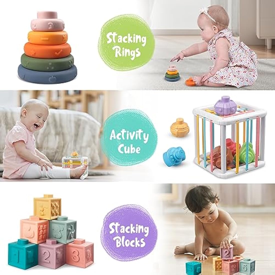Jolof Store 6-in-1 Montessori Toys | Wooden Stacking & Sensory Activity Set