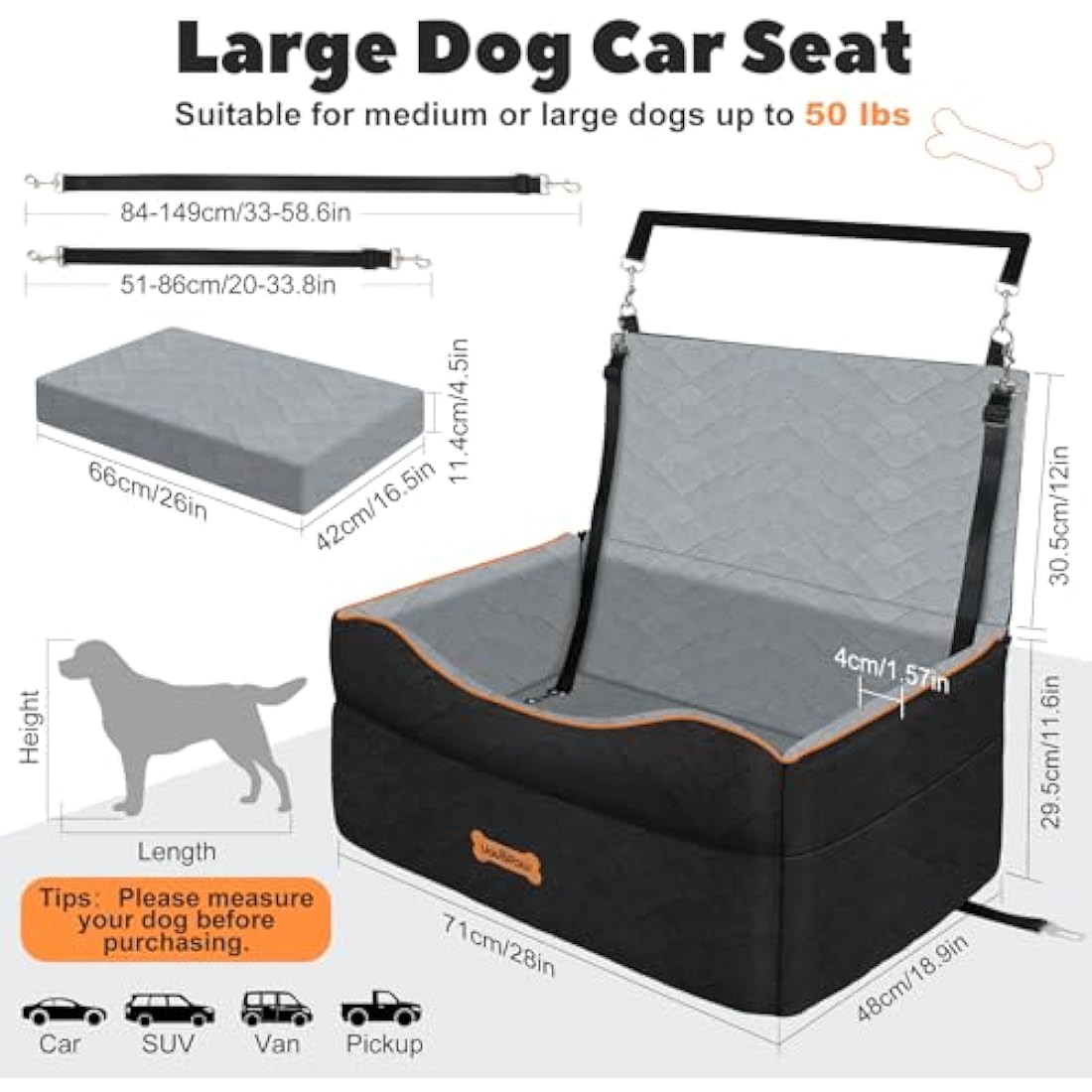 VavoPaw Dog Car Seat | Waterproof Booster Seat for Medium Dogs