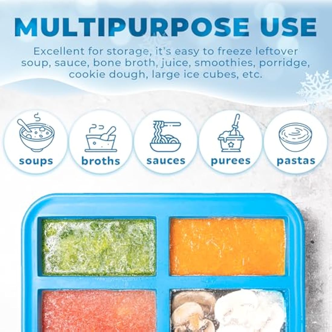 Ozwen Silicone Soup Freezer Tray with Lid – 1-Cup Meal Prep Moulds, 2-Pack