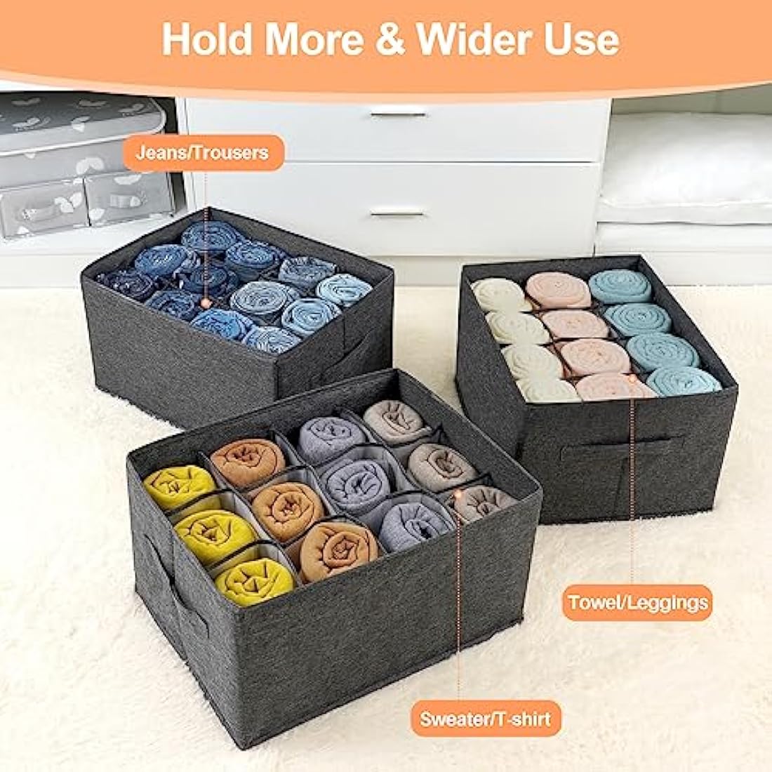 Jolof Store 2-Pack Wardrobe Organiser – 12 Cell Foldable Jeans Storage Bins