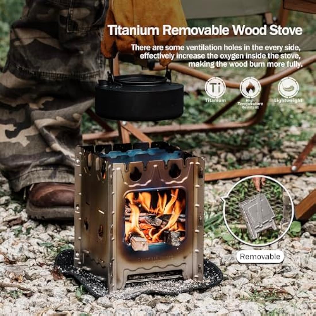 iBasingo Ultralight Titanium Wood Stove | Portable Backpacking Camp Grill