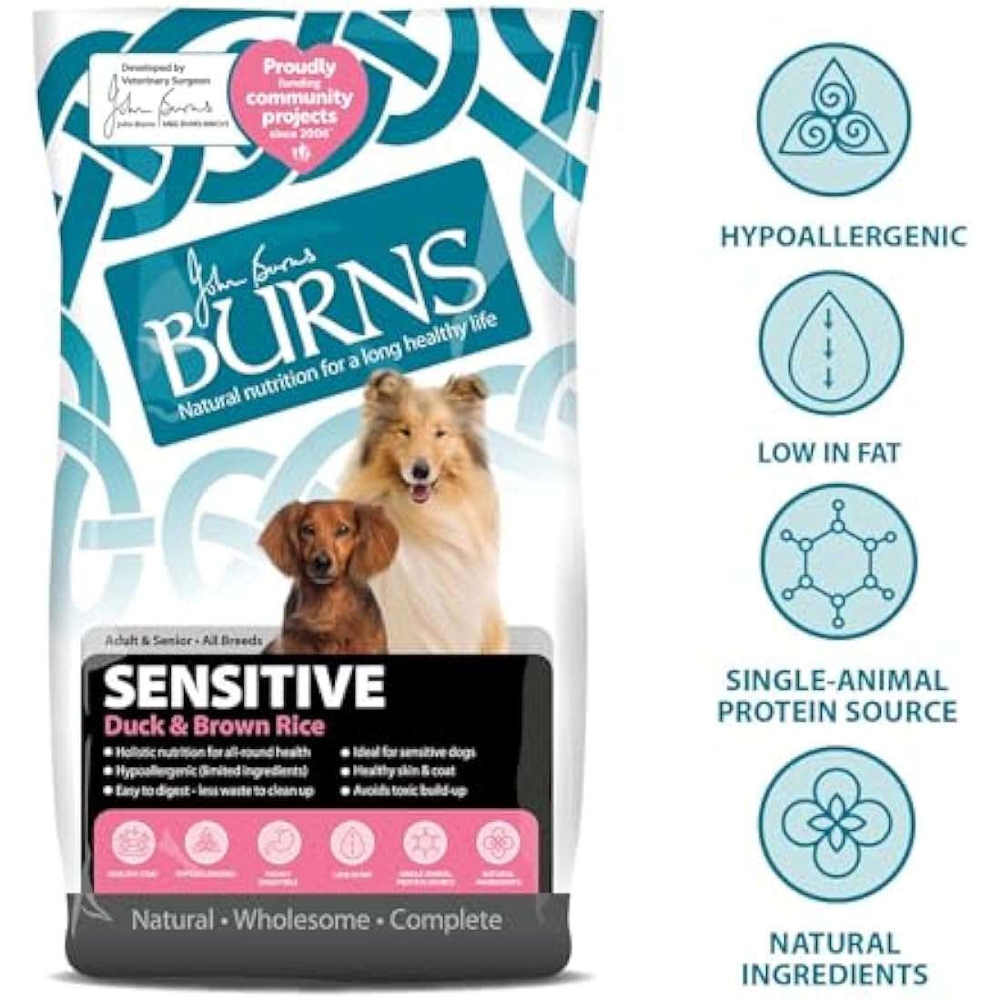 Burns Pet Nutrition Duck & Brown Rice Hypoallergenic Dry Dog Food - 6kg