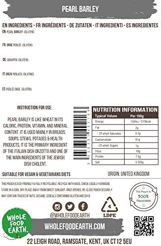 Wholefood Earth Pearl Barley 2kg – GMO-Free High Fibre Whole Grain
