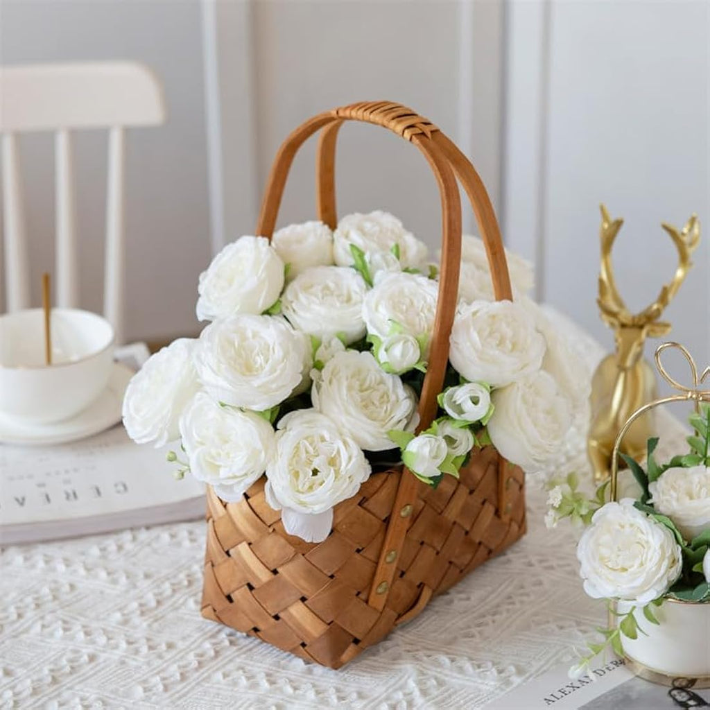 FADACHY White Real Touch Silk Peonies – 4 Bunches Artificial Flower Bouquet