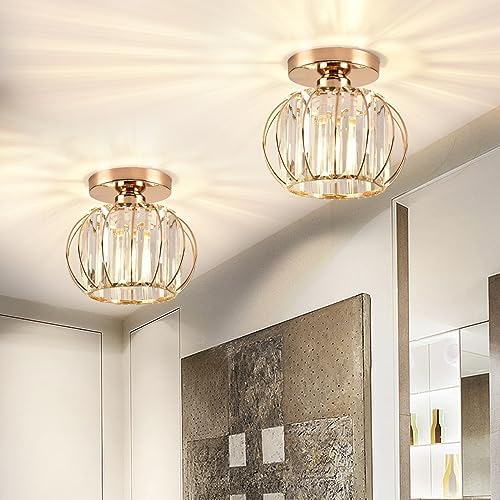 ZYDTRIP Modern Crystal Ceiling Light – Rose Gold Semi Flush Mount (2 Pack)