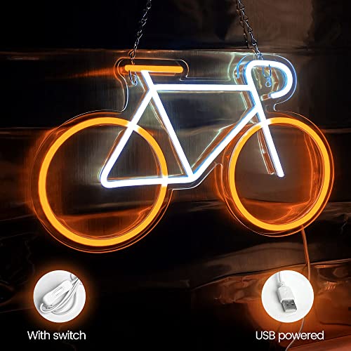 PILOYINDE Bicycle LED Neon Sign – Yellow & White USB Wall Decor Light