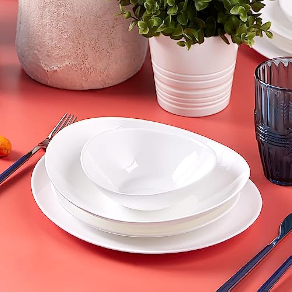 Karaca White 24-Piece Glass Dinner Set | Heat-Resistant Dinnerware