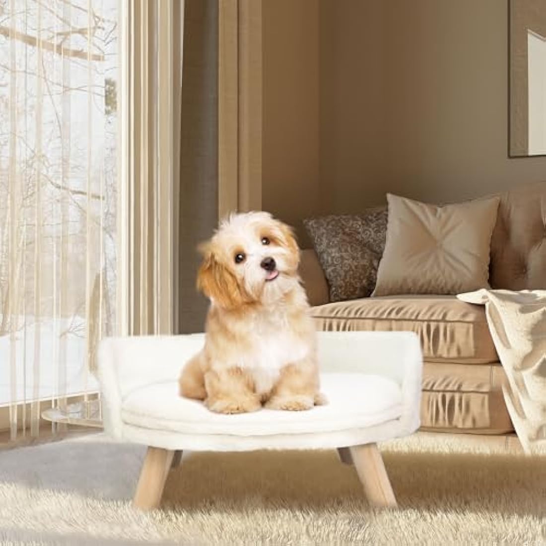 BingoPaw Elevated Cat Sofa Bed | Nordic Wooden Pet Stool with Washable Mat